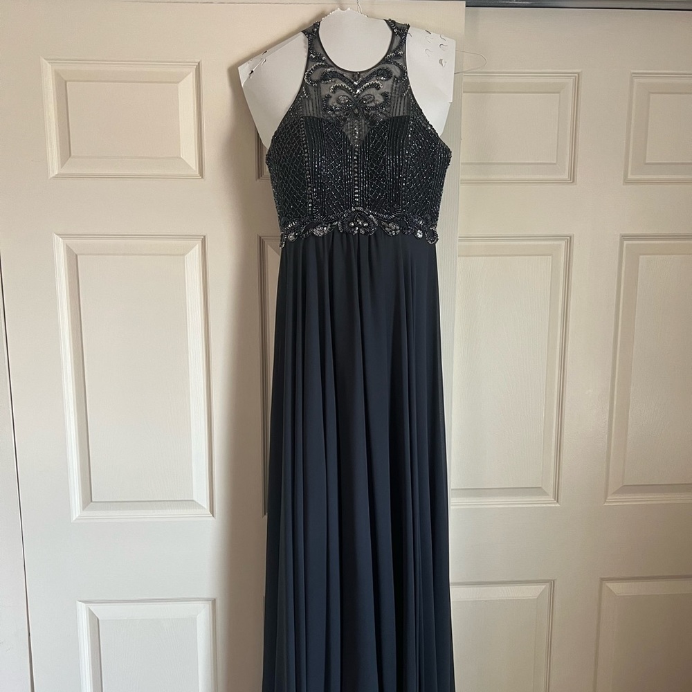 Faviana Charcoal Beaded Dress size 8